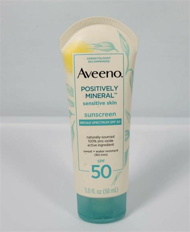 Aveeno Positively Mineral Sensitive Sunscreen Lotion SPF 50, $10, drugstores