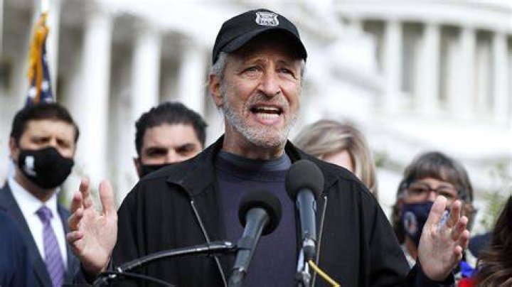 Veterans advocate Jon Stewart points toward the Senate during an impassioned speech condemning Republican Senators for voting against the Honoring Our PACT Act, and calling them cowards. The legislation would have established a connection between military service and exposure to toxins via burn pits, easing access to healthcare for veterans and active duty members. The bill passed the Senate with 84 votes, but Republican Senators objected, claiming it contained unrelated spending. Jon Stewart speaks at conference on Honoring Our PACT Act at Capitol, Washington, United States - 28 Jul 2022